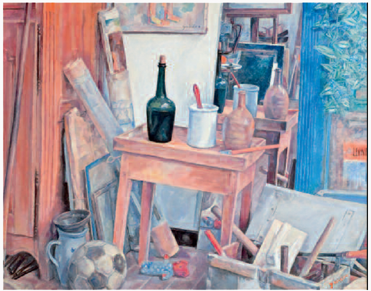 Nature morte à la bouteille bleue, peinture de Victorin Galière